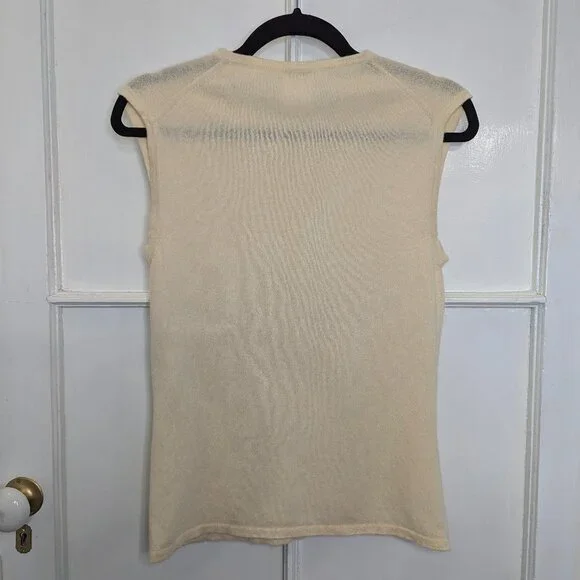 Chanel Vintage Cashmere Tank Top Sweater Pale Yellow Cream CC Logo Size S RARE - Picture 3 of 14